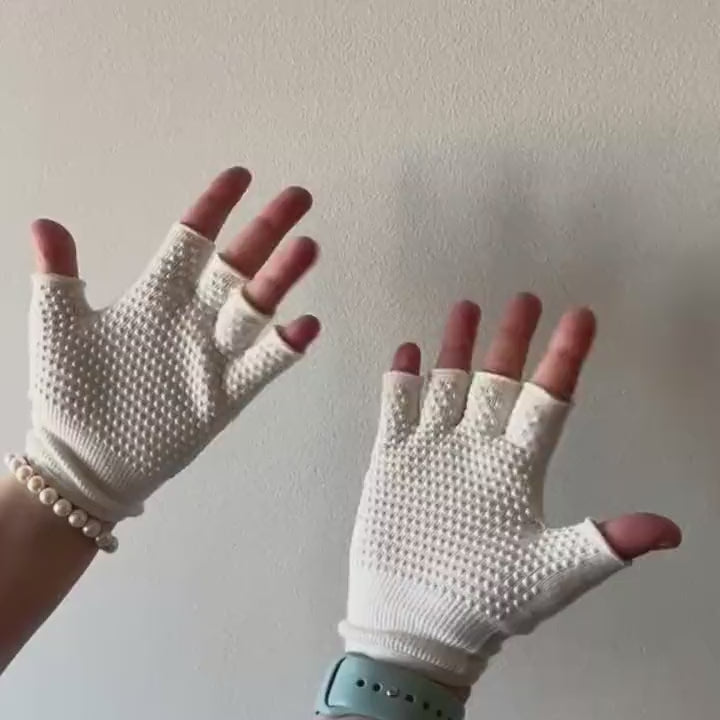 White SoftGrip Pilates gloves showoff loop, 720p compressed